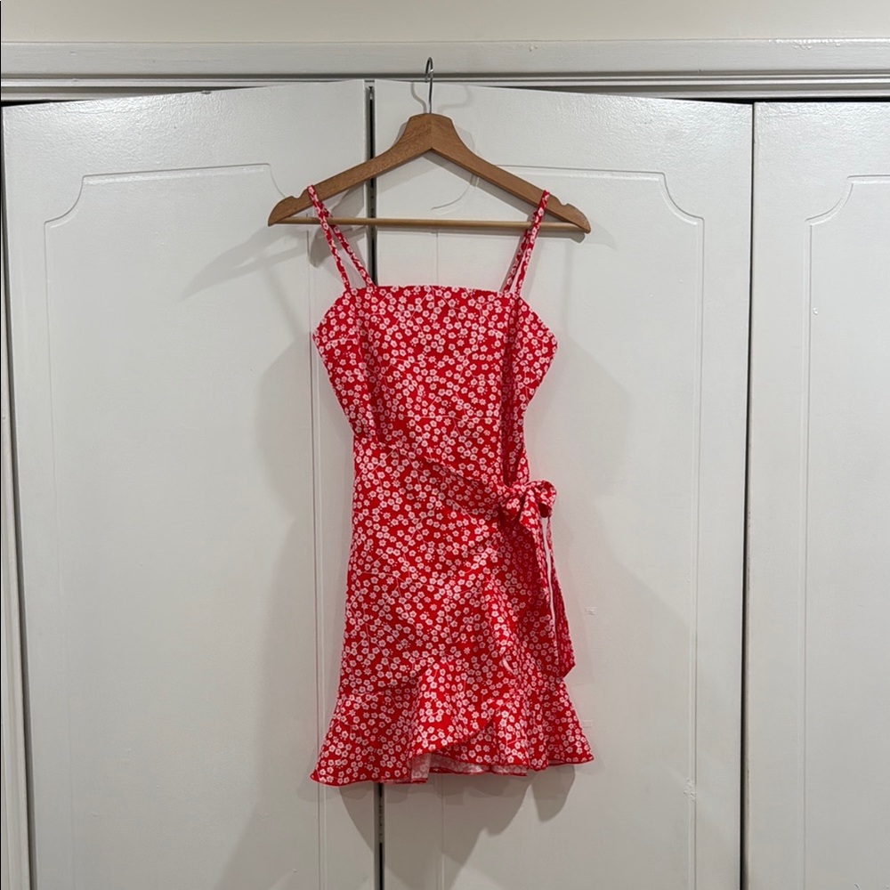 White fox Floral Red Tank Dress